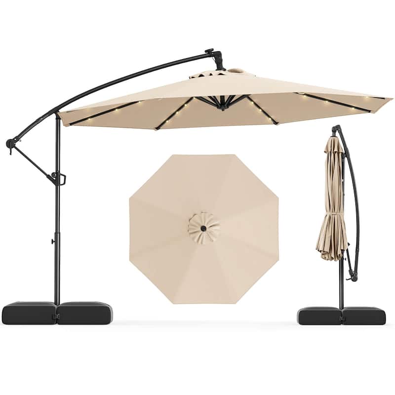 Costway 10 FT Solar Offset Hanging Umbrella Patio Cantilever Umbrella - Beige