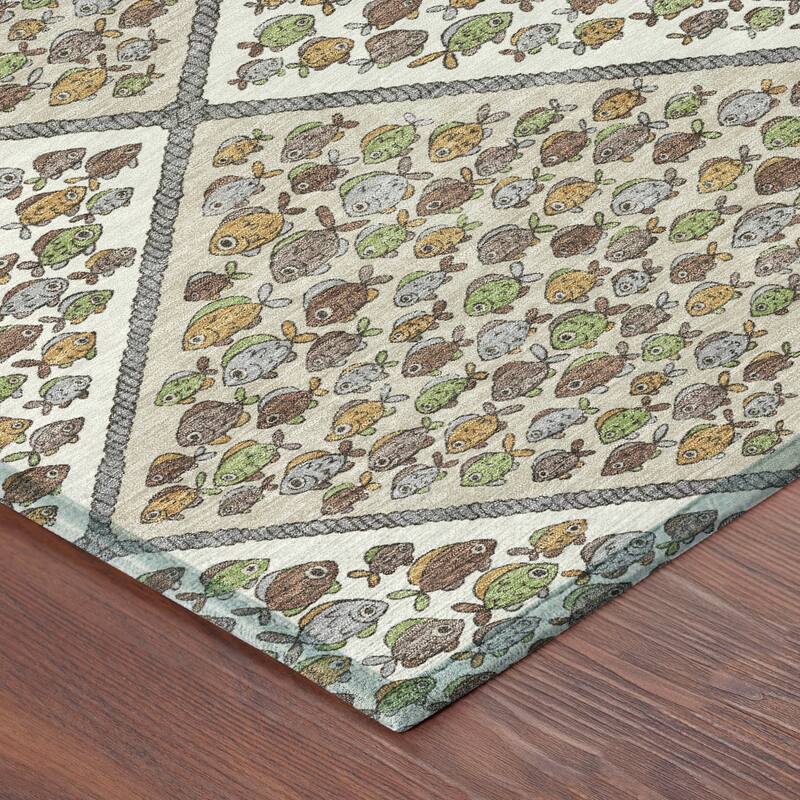 Machine Washable Indoor/ Outdoor Diamond Fish Chantille Rug