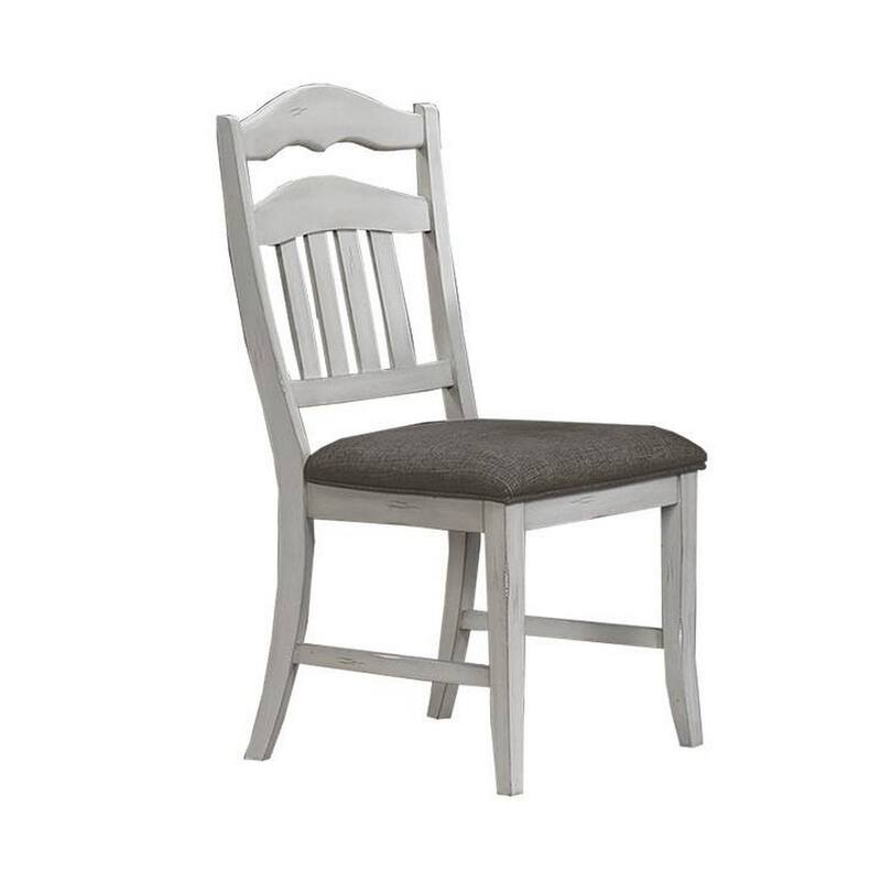 Zeke Dining Chair with Ladder Back, Classic White Wood, Gray Fabric