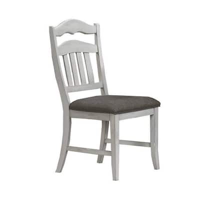 Zeke Dining Chair with Ladder Back, Classic White Wood, Gray Fabric