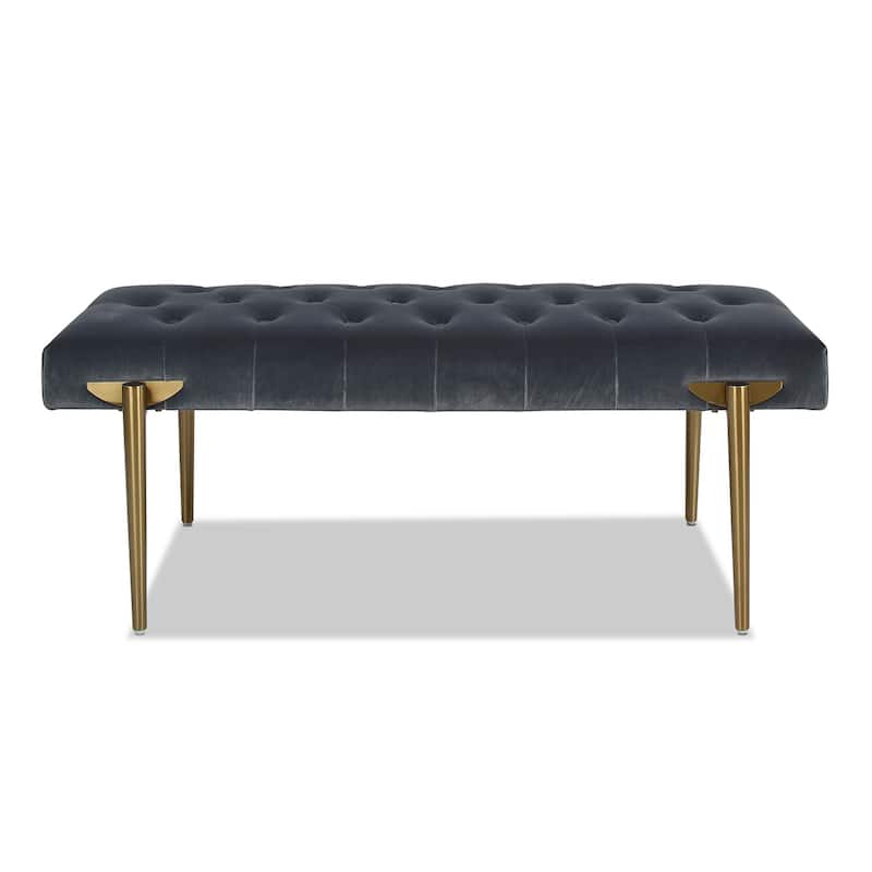 Aria Glam Velvet Upholstered Tufted Gold Accent Entryway Bench