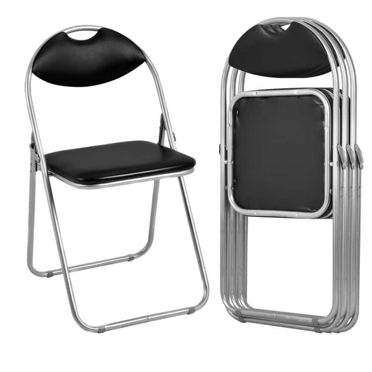 Black Portable Folding Dining Chairs Set with Carrying Handles and U-Shaped Metal Base