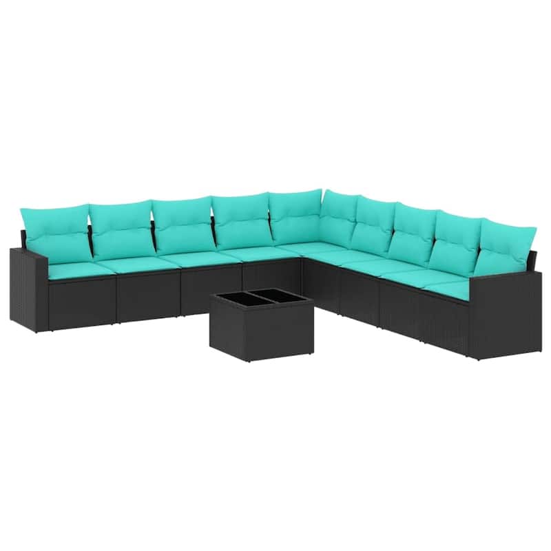 vidaXL 9/10 Piece Patio Sofa Set with Cushions Black Poly Rattan - 24.4" x 24.4" x 27.2"