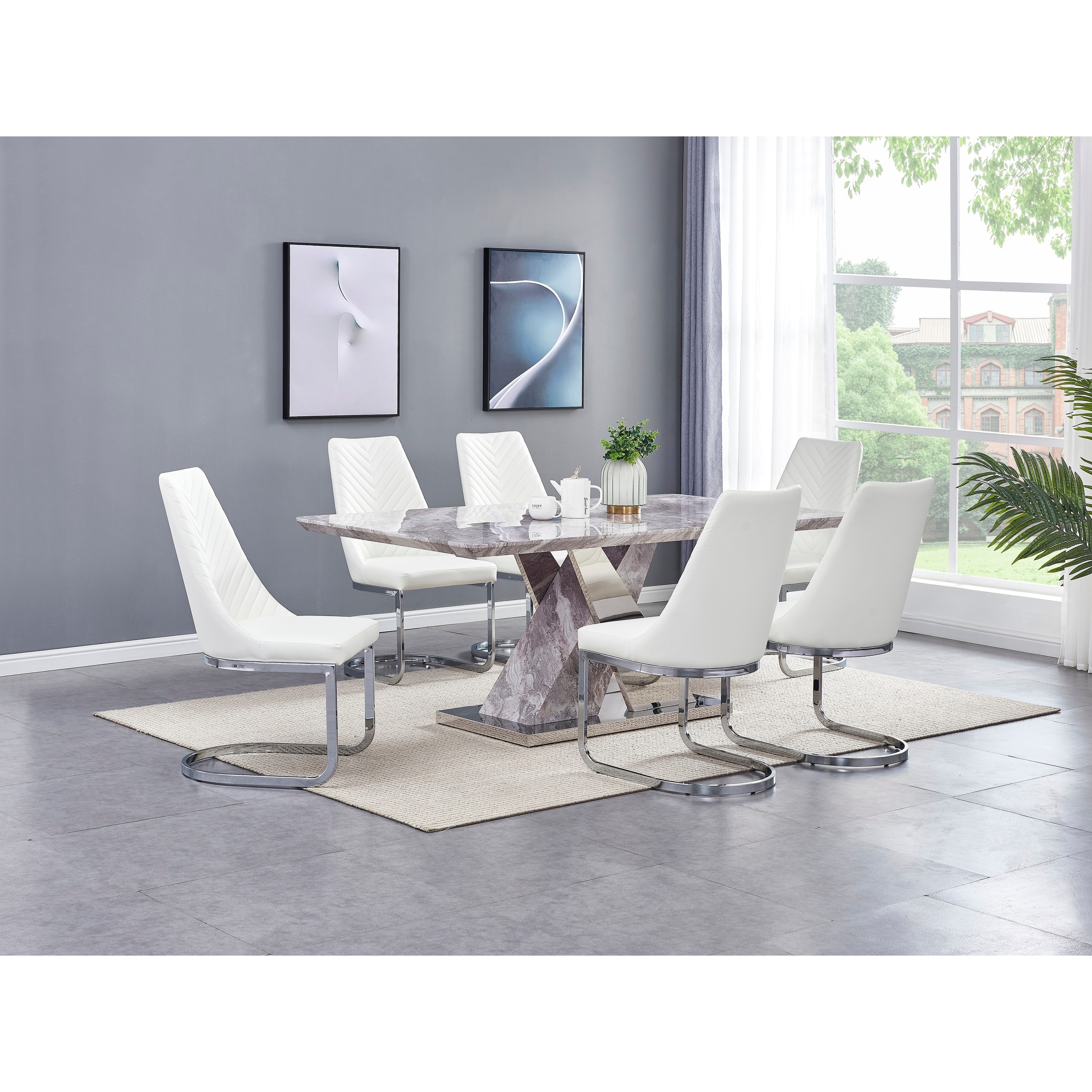 Marble top 7 sales piece dining set