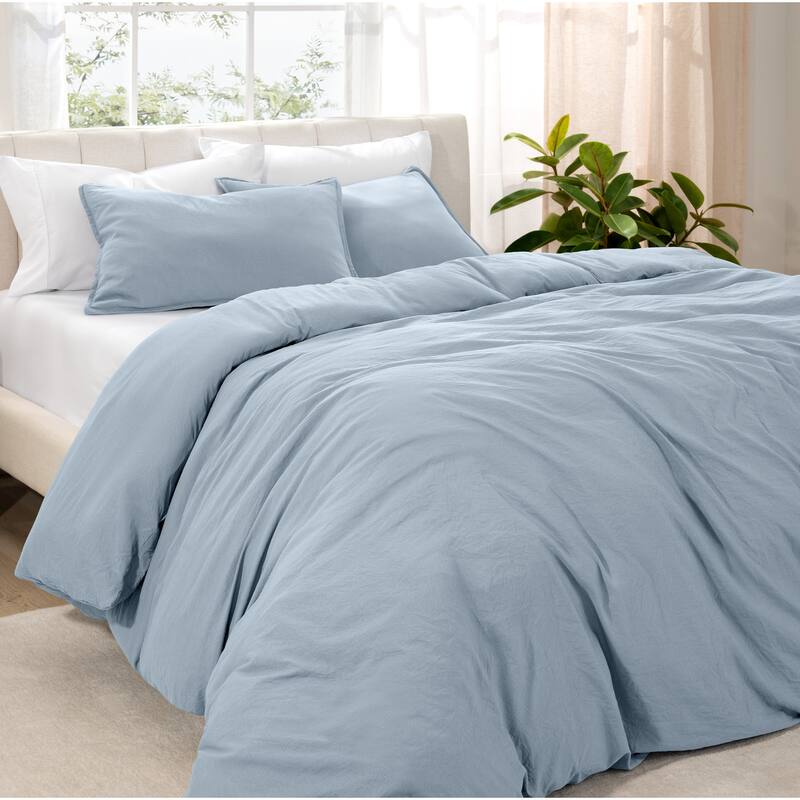 Bare Home Premium Washed Microfiber Duvet Cover and Sham Set - Dusty Blue - Twin