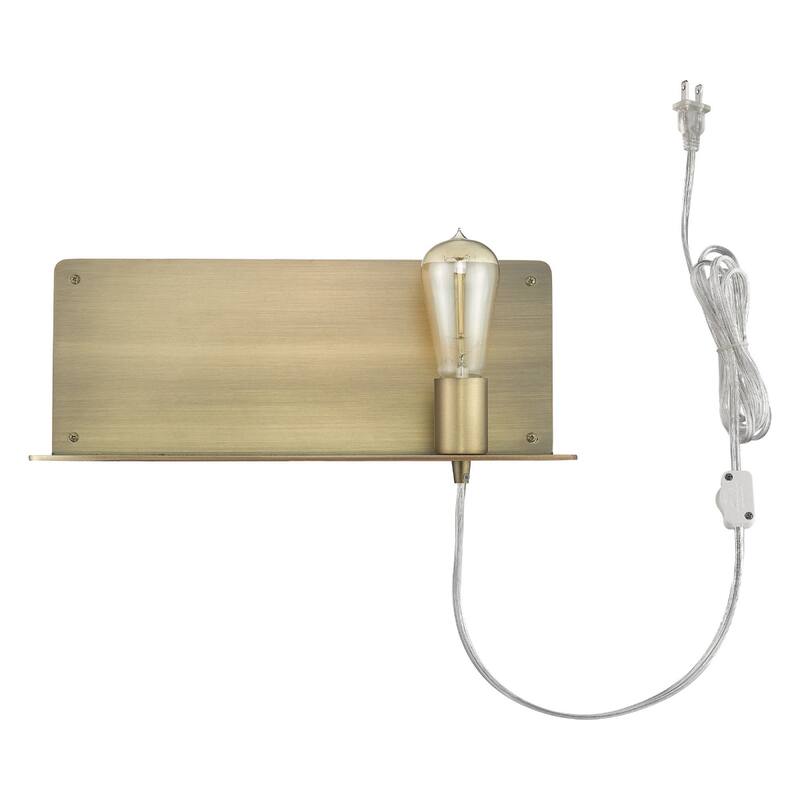 Dull Gold Plug-in Wall Sconce with Shelf and LED Compatible Metal Fixture for Entryway or Office - 6" H x 15" W x 5" D