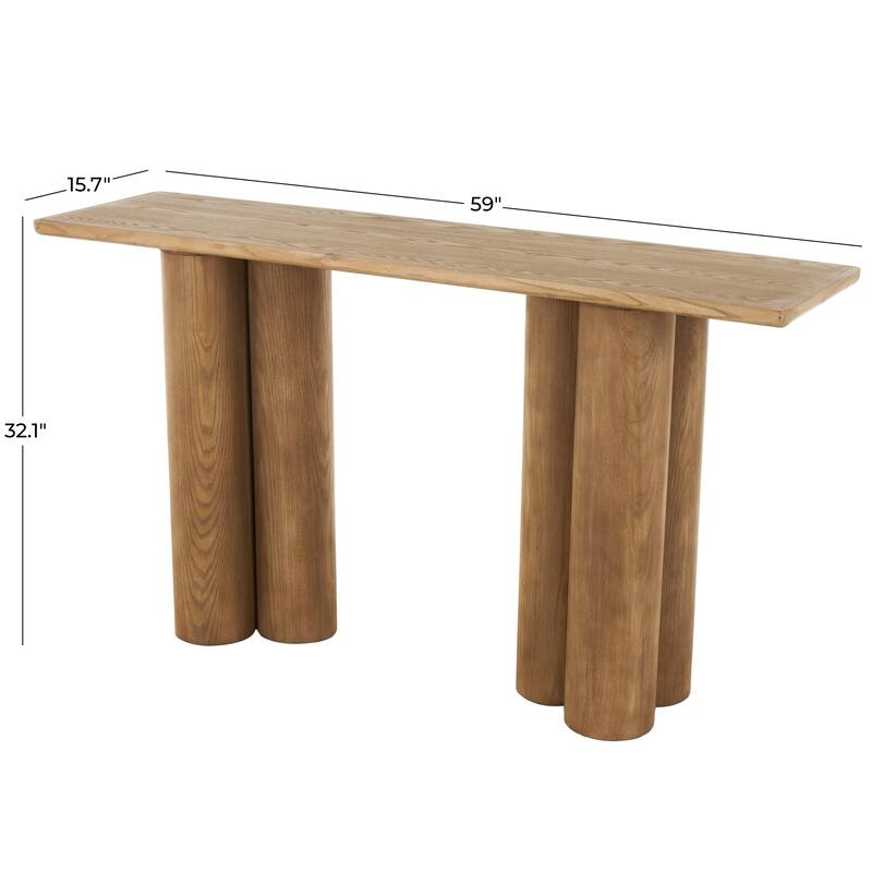 Wood Handmade Rectangular Console Table with Pillar Legs - Brown - Roche River Decor