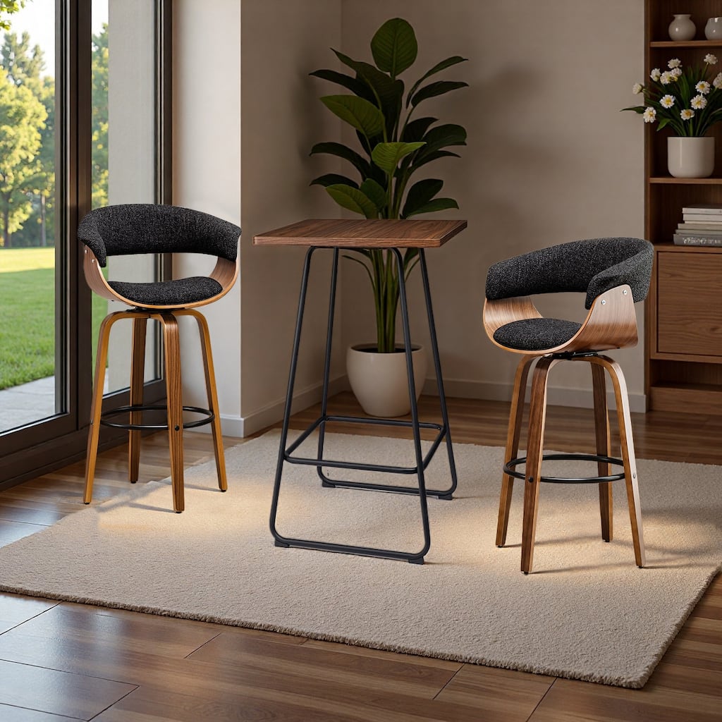 Glitzhome Small Space Set of 3 Swivel High Bar Stool Kitchen Chairs & Square Wood Top Pub Table