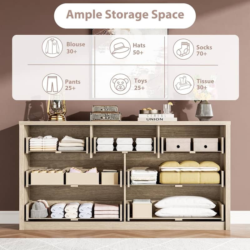 Modern Wide 7 Drawer Dresser Storage Cabinet for Living Room, Hallway Entryway