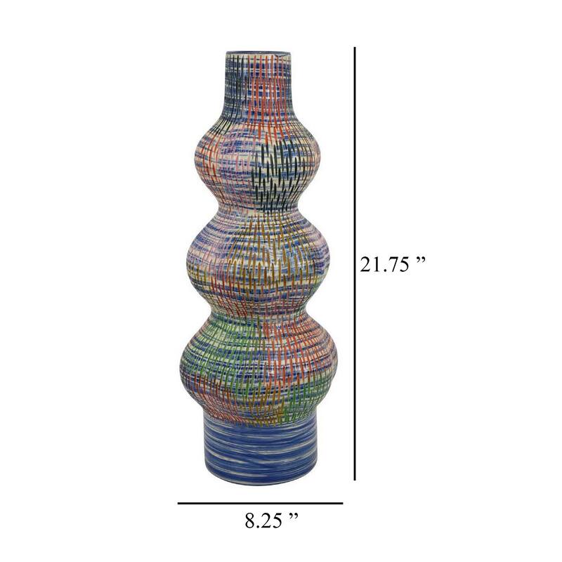 Decorative Accent Vase, 3 Rounded Accents, 22 Inch Multicolor Ceramic