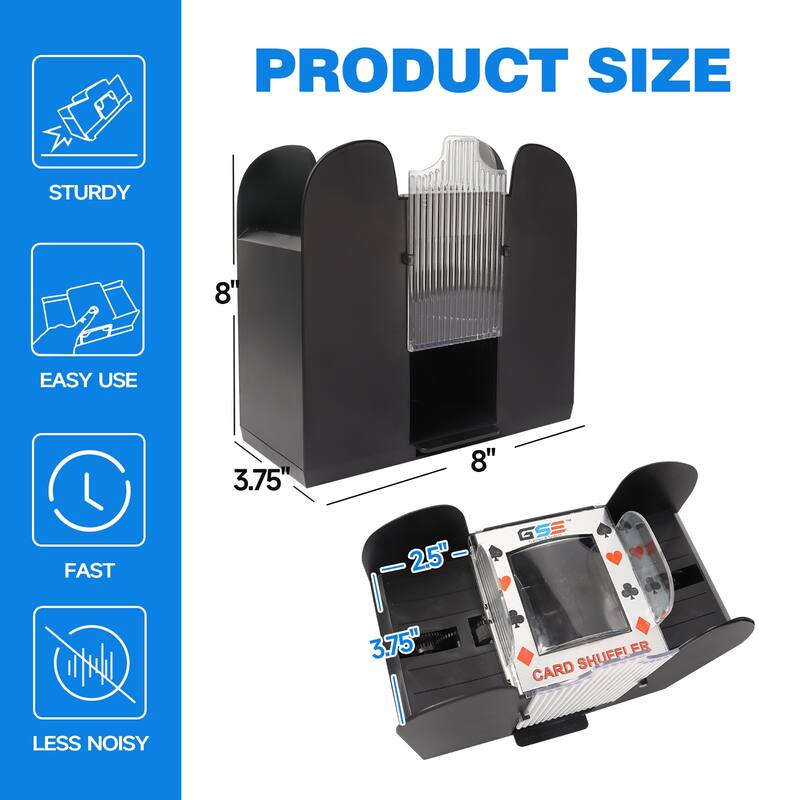GSE™ 6-Deck Casino Automatic Card Shuffler, AC/DC-Power/Battery-Operated Electric Shuffler Machine for Card Games