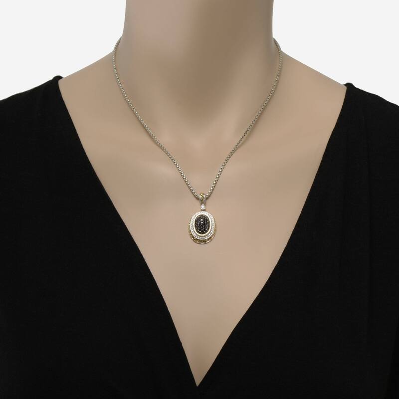 Charles Krypell Sterling Silver and 18K Yellow Gold, Black Diamond and White Diamond Pendant Necklace - 16