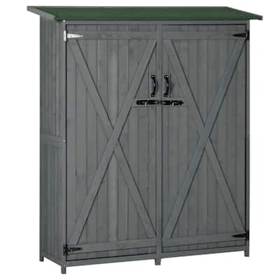 Outdoor Garden Storage Shed with Fir Wood, Double Lock Doors - 55" L x 19.75" D x 63.75" H