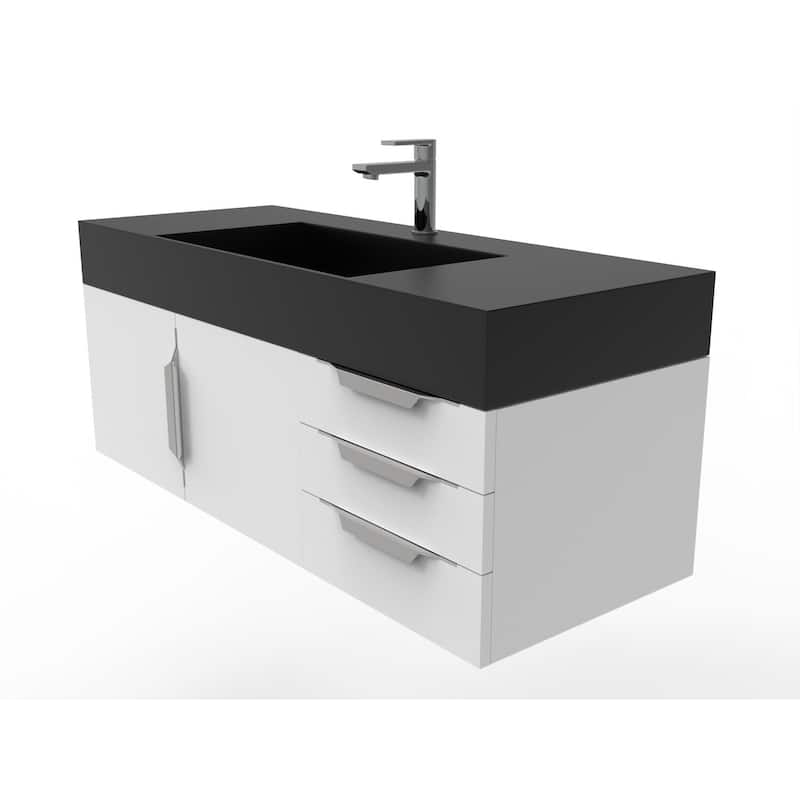 Amazon 48" Wall Mounted Bathroom Vanity Set w/ Black Top