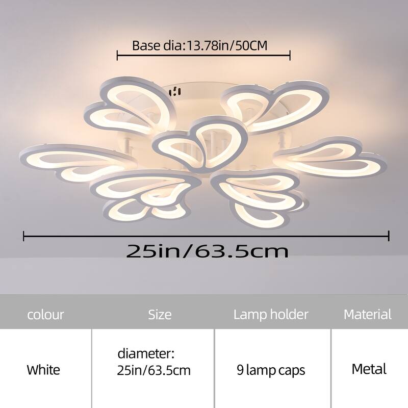 Indoor Modern Dimmable LED Semi-Flush Mount Ceiling Light Fixture with Remote and Creative Flower Lampshade