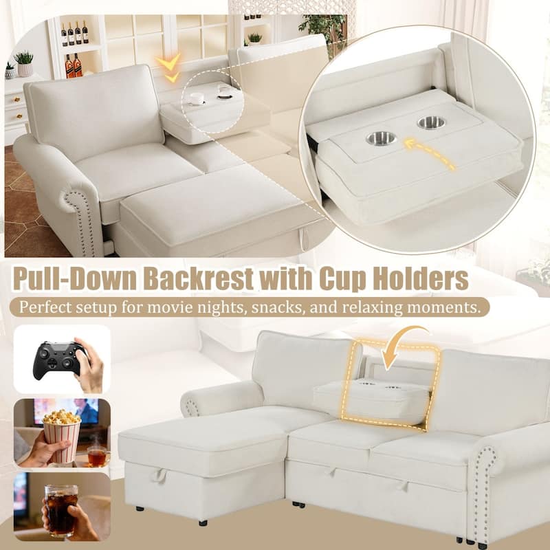 95" Convertible Sectional Sofa with Storage Chaise and Pull-Down Backrest