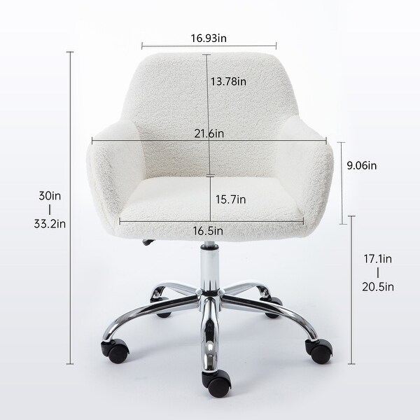 Faux Fur Vanity Makeup Desk Chair Comfy Fluffy Swivel Armchair Adjustable Height Modern Leisure Chair Gift for Women Girls White