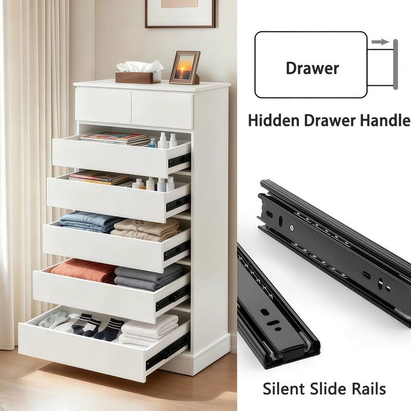 6 Drawers Dresser, Tall Dresser for Bedroom, Modern Chest of Drawers with Concealed Handles, Vertical Wood Storage Cabinet