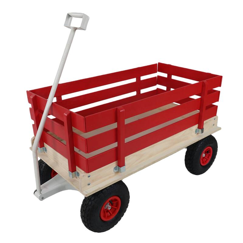 Fresh blue wooden household trolley for children's toy transportation/garden tool cart/outdoor portable trolley - Red