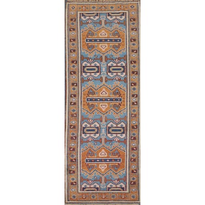 Geometric Kazak Runner Rug Hand-Knotted Wool Carpet - 2'6" x 7'10"