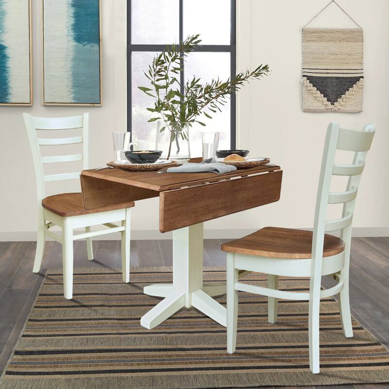 36" Square Dual Drop Leaf Dining Table with Two Chairs