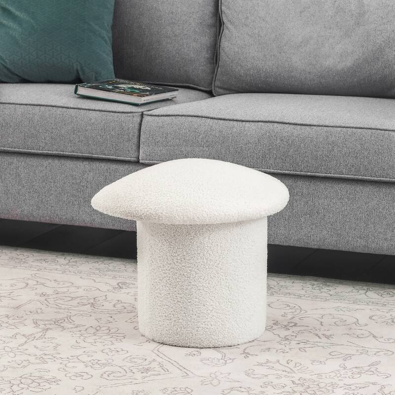 Adeco Boucle Ottoman Footrest Bench for Living Room - White