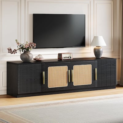 70.9 Inches Wood Console TV Stands Cabinet with 6 Tiers Storage Shelf