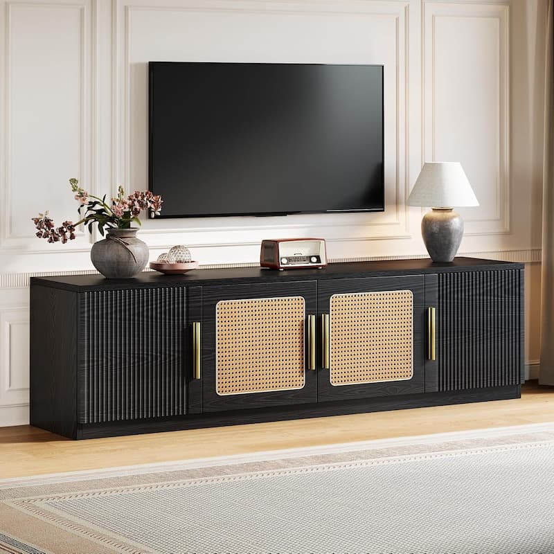 71" Mid Century TV Stand for Living Room - Black