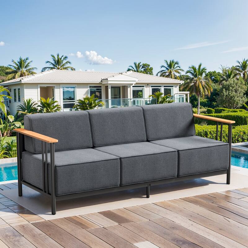 Pocassy 3-Seat Sofa with 10 Inch Dark Black Cushion - Black & Dark Grey Cushion