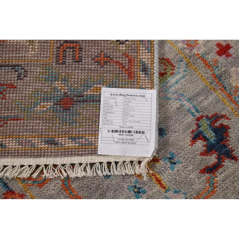 All-Over Gray Oushak Indian Runner Rug Handmade Wool Carpet - 2'6"x 8'0"