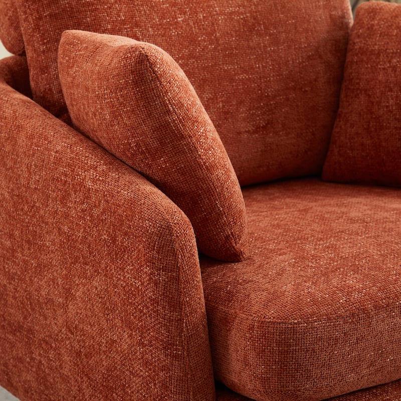 Chenille Upholstered Swivel Accent Chair, Cozy Club Chair with 2 Thorw Pillows, Oversized Lounge Armchair with Metal Base