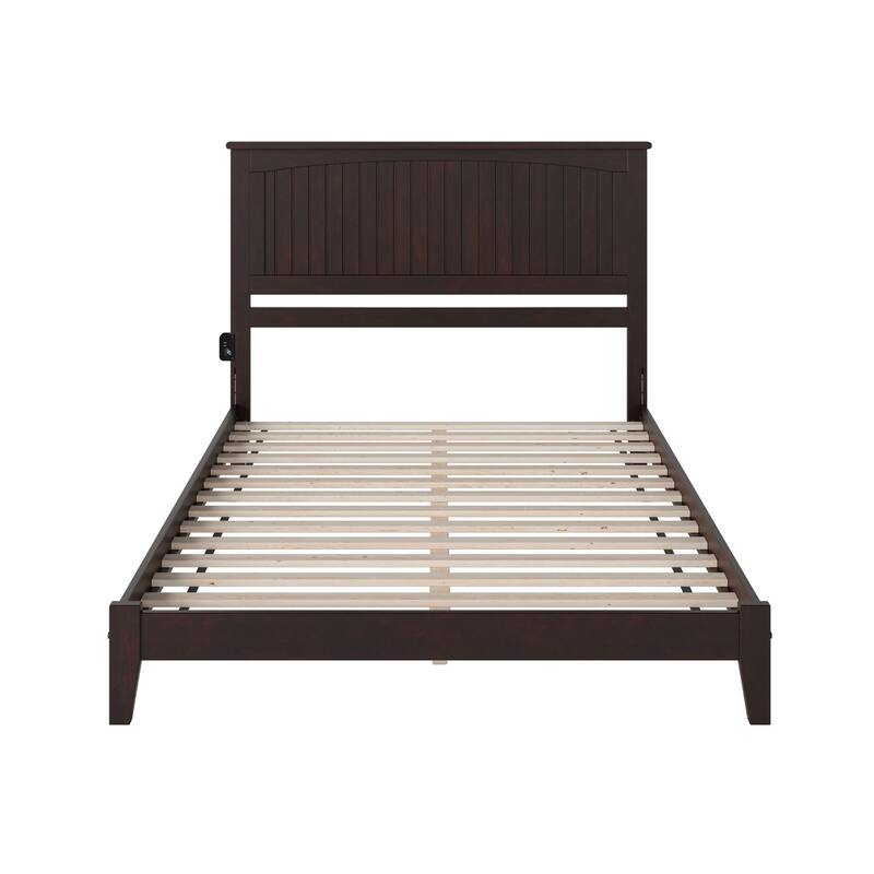 Low Profile Platform Bed with Footboard - Espresso Shaker Design, USB & Storage