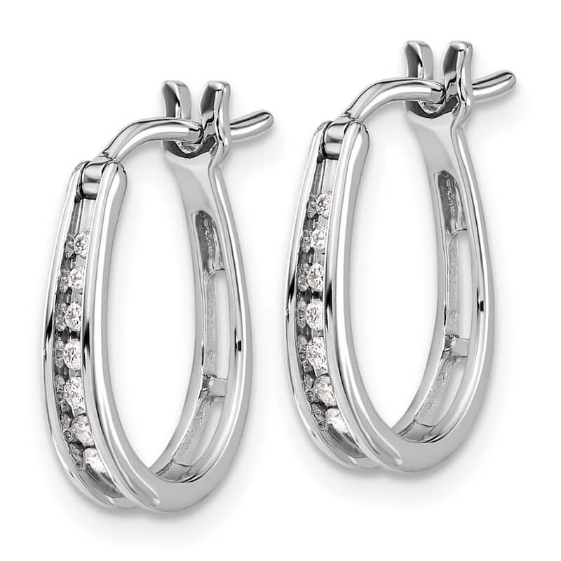 Curata 14k White Gold Diamond Hoop Earrings - 16x12mm Wide 2mm Thick