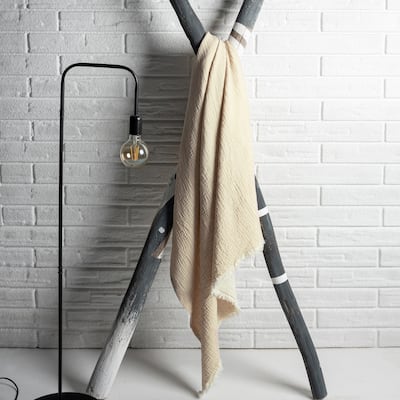 Sevita Solid Turkish Cotton Crinkled Standard Size Throw Blanket with Fringe