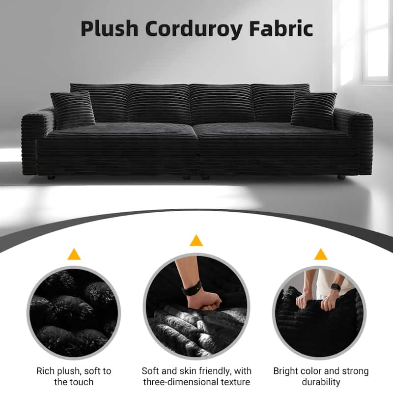 102.4" Corduroy Couch with Ottomans, 4 Seat Convertible Modular Sectional Sofa, Upholstered Couches with Pillows for Living Room