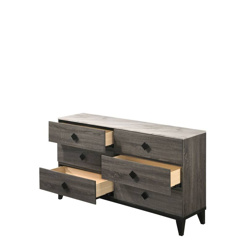 Avantika Dresser, Faux Marble & Rustic Gray Oak