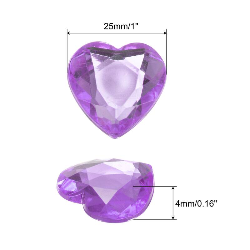 20 Pcs Acrylic Heart Rhinestone 25mm Flat Back Plastic Gems - Purple