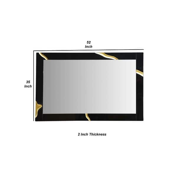 Cid Exie 52 Inch Modern Wood Frame Rectangular Wall Mirror, Black, Gold ...