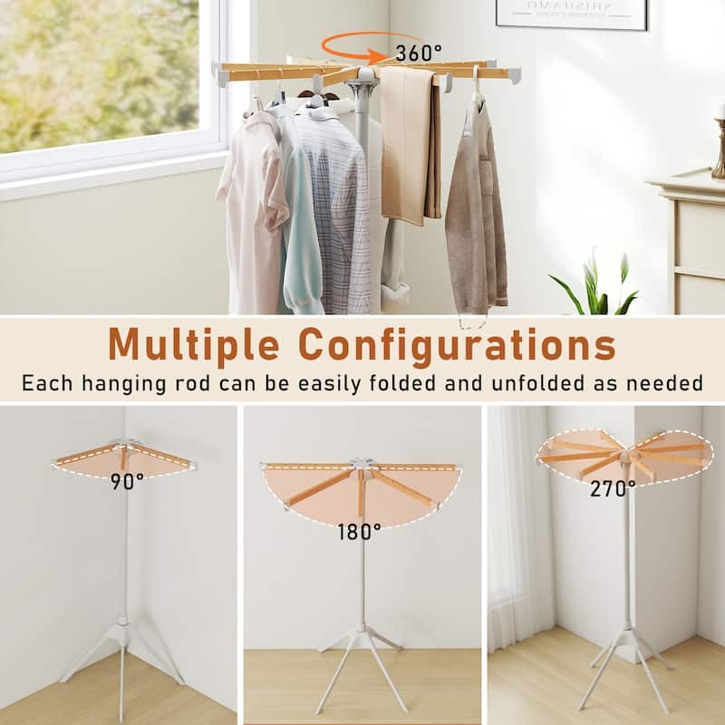 Gymax 4 Legs Clothes Drying Rack w/8 Bamboo Hanging Rods 40 Hanger