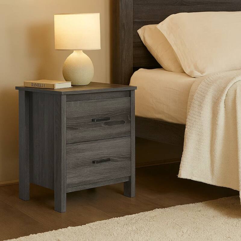 Nightstand Dresser, 2 Storage Drawers, 23 Inch, Modern Dark Gray