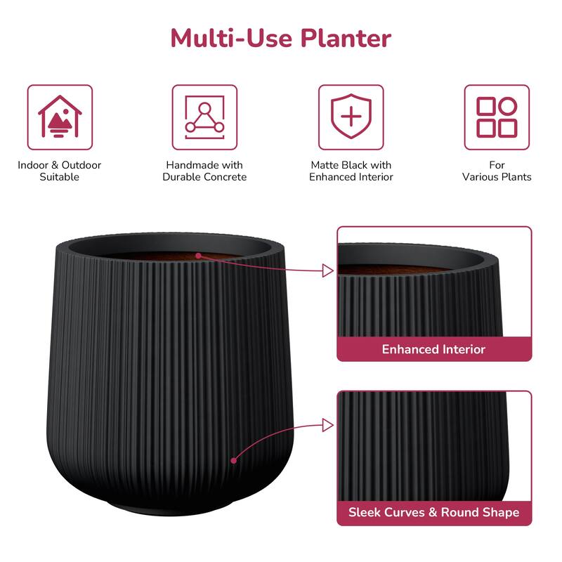 Concrete Tall Round Planter Pot with Drainage Holes