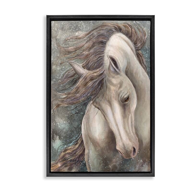Stupell Rearing Horse with Waving Mane Framed Floater Canvas Wall Art Design By Jody Bergsma - 21 x 31 - Black