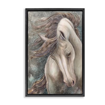 Stupell Rearing Horse with Waving Mane Framed Floater Canvas Wall Art Design By Jody Bergsma