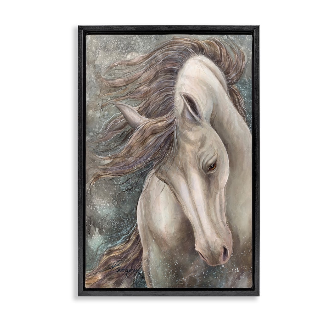 Stupell Rearing Horse with Waving Mane Framed Floater Canvas Wall Art Design By Jody Bergsma