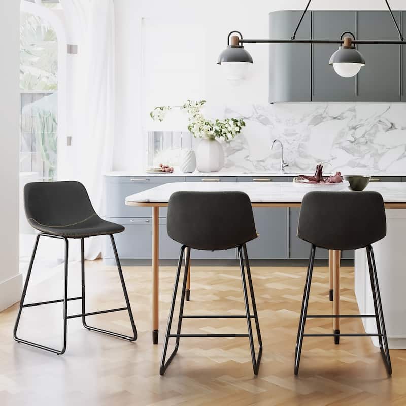 Modern Faux Leather Metal Frame Counter Height Bar Stools (Set of 3)