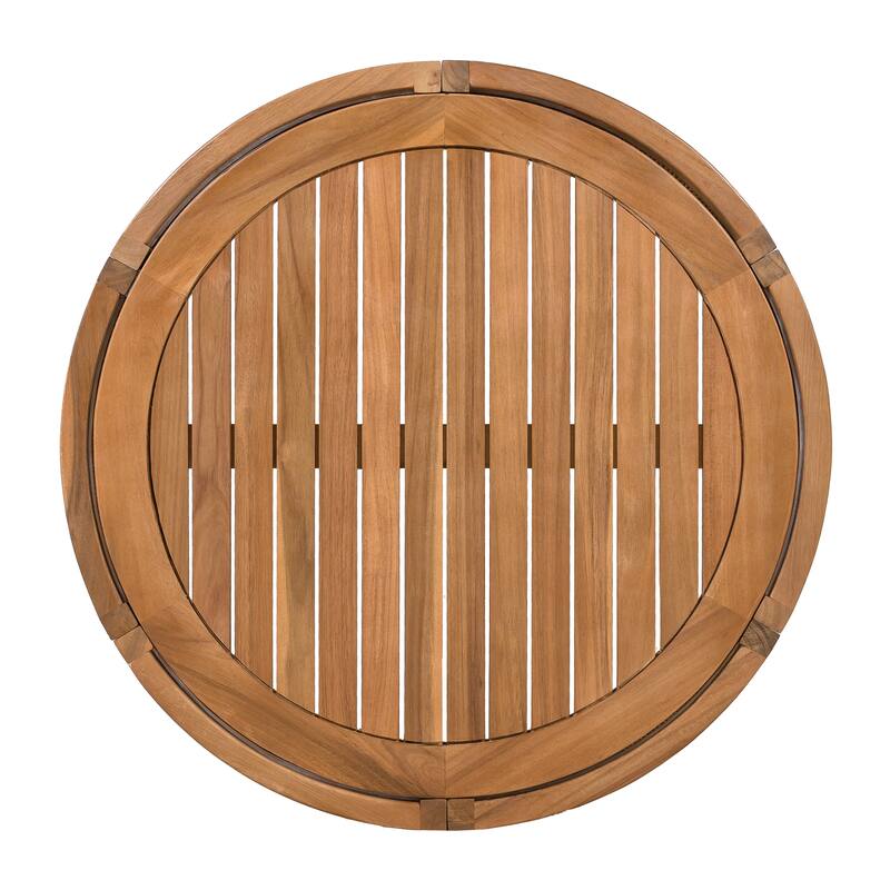 27.95" Acacia Wood Outdoor Coffee Table, Handwoven Rope Accent Boho Patio Table with All-Weather Durability