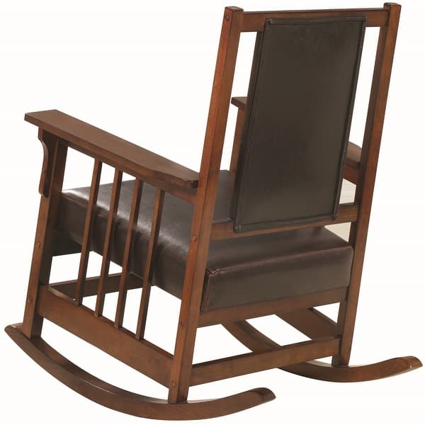 Wooden Mission Design Rocking Chair With Brown Leather Seat Overstock 28266251 Brown