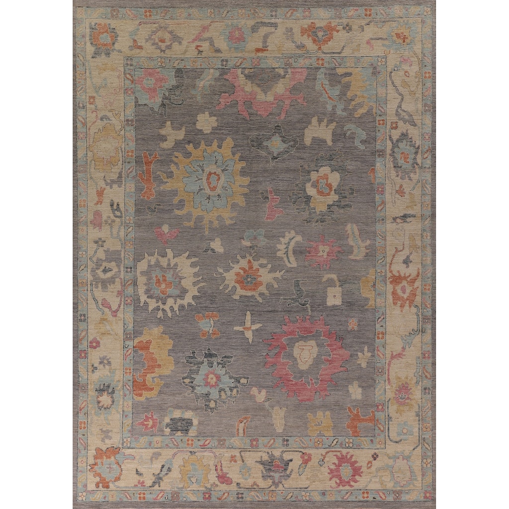 Vegetable Dye Oushak Area Rug Handmade Turkish Wool Carpet - 9'3" x 11'11"