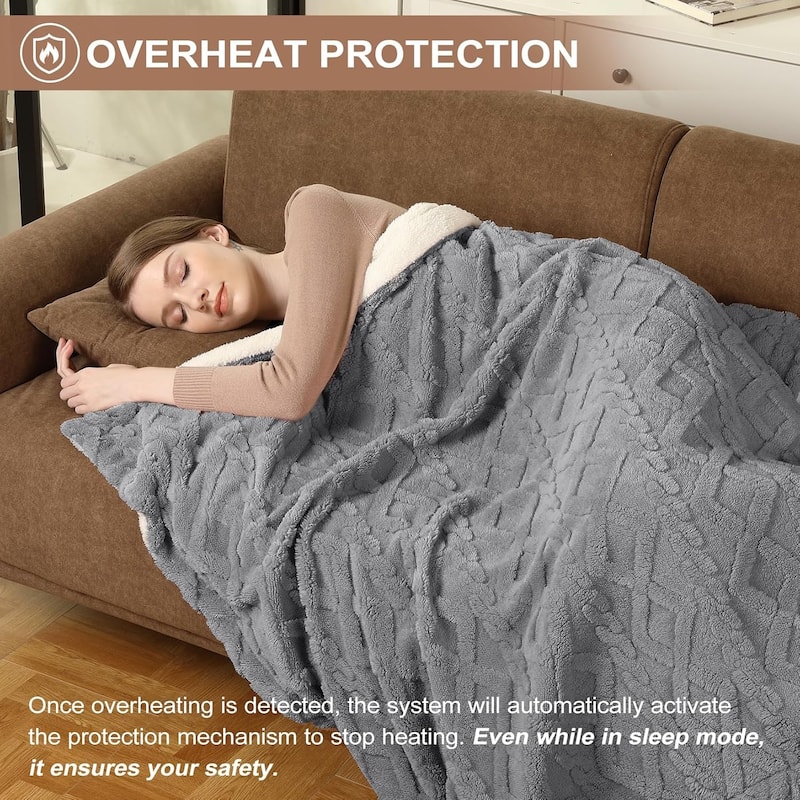 Heated Throw Blanket - Thick Tufted Sherpa Electric Blanket Throw with 10 Heating Levels and 10 Time Settings