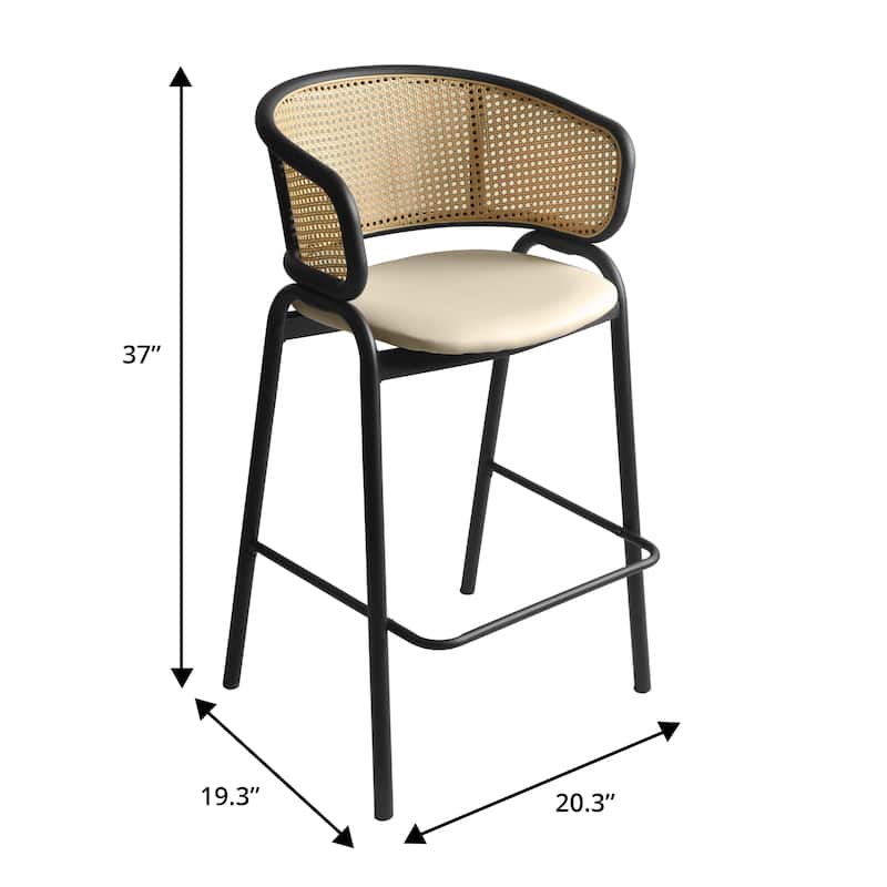 LeisureMod Ervilla Modern Wicker Leather Bar Stool with Curved Back & Stainless Steel Frame for Home & Kitchen